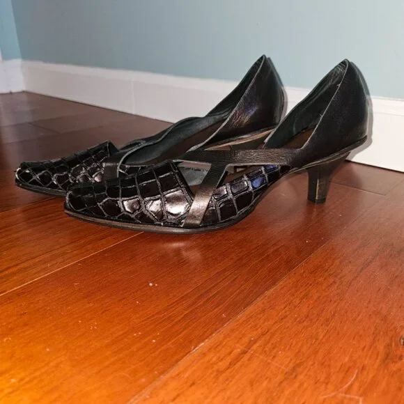 CYDWOQ Vintage Handmade Leather Kitten Heel Pumps – Brown Metallic | US 10/EU 41 - Picture 4 of 12